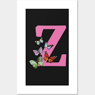 Letter pink Z with colorful butterflies Posters and Art